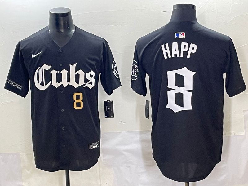 Men 2025 Chicago Cubs #8 Happ Black Five generations Joint Name Nike MLB Jersey style 5->women mlb jersey->Women Jersey